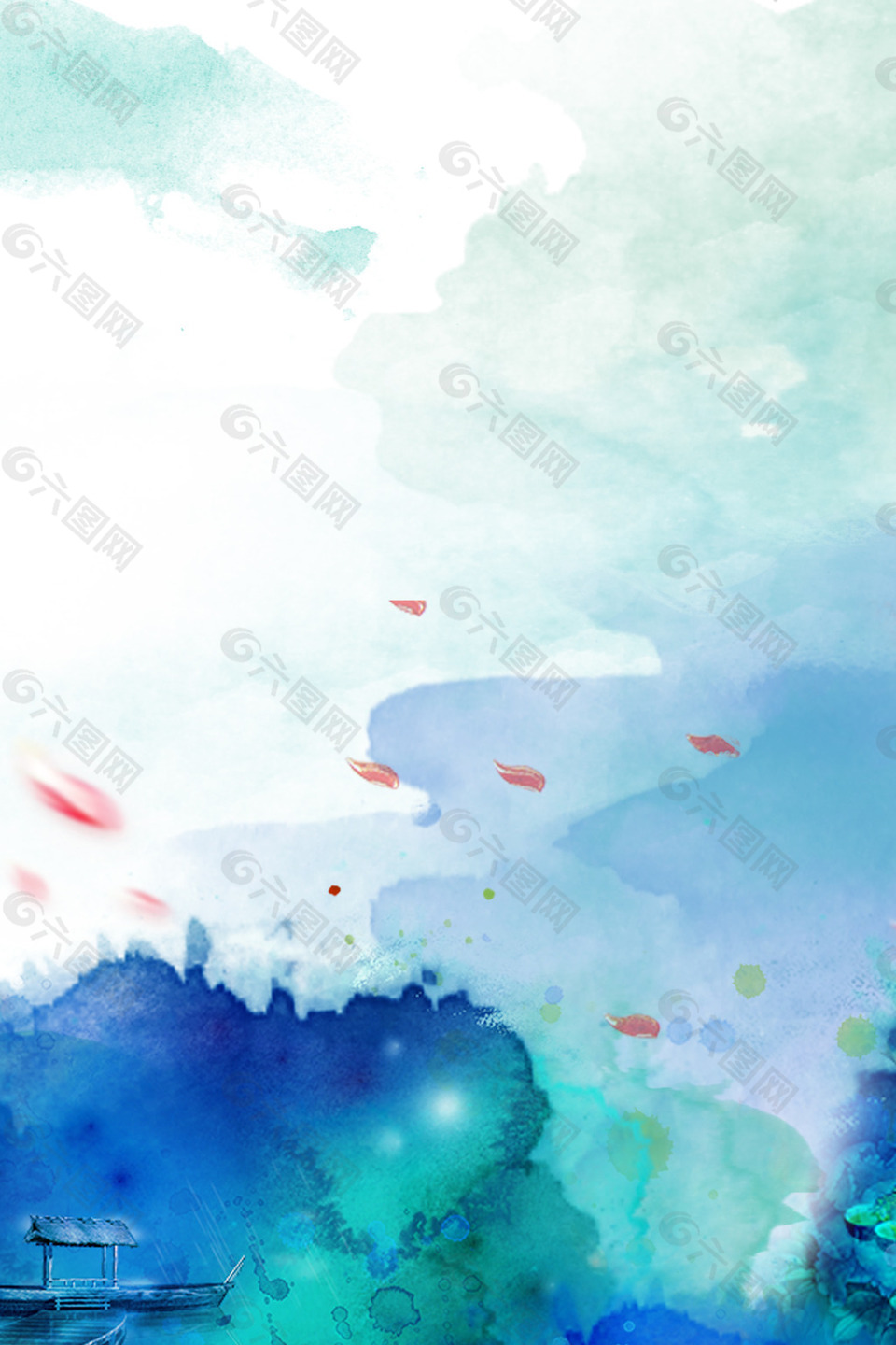 蓝色手绘水彩海报背景背景素材免费下载 图片编号 六图网