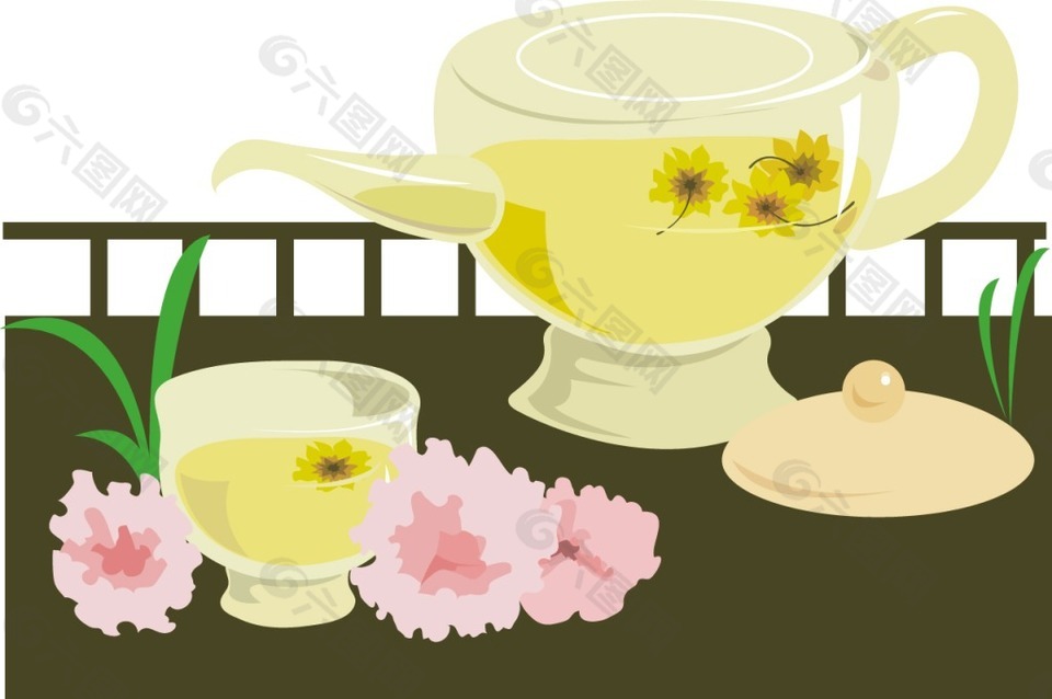 金樽茶壶元素花纹素材设计