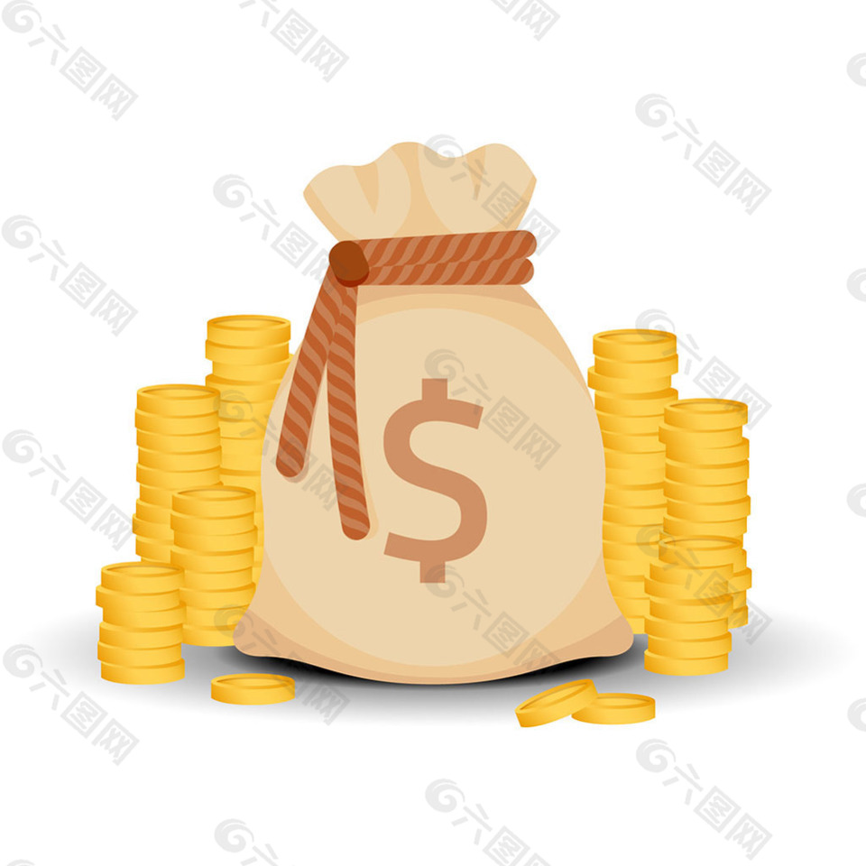 金色金币和美元钱袋子插图