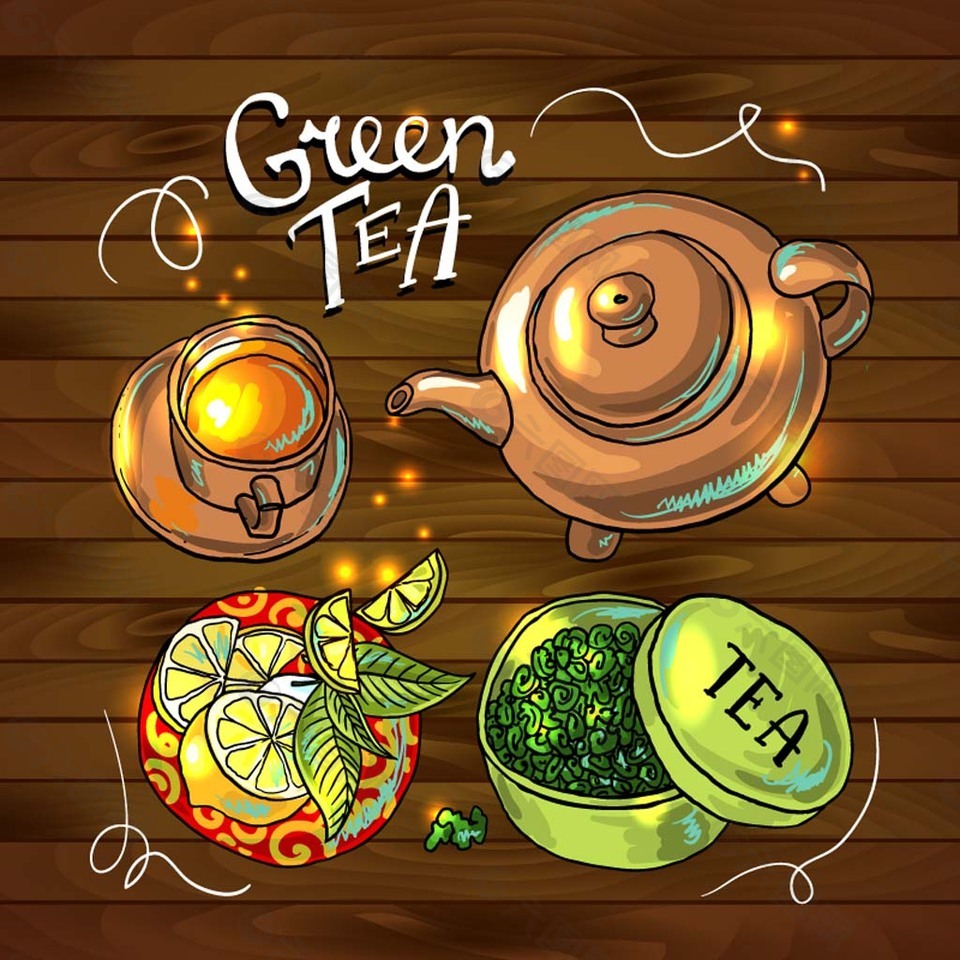 手绘绿茶矢量元素设计