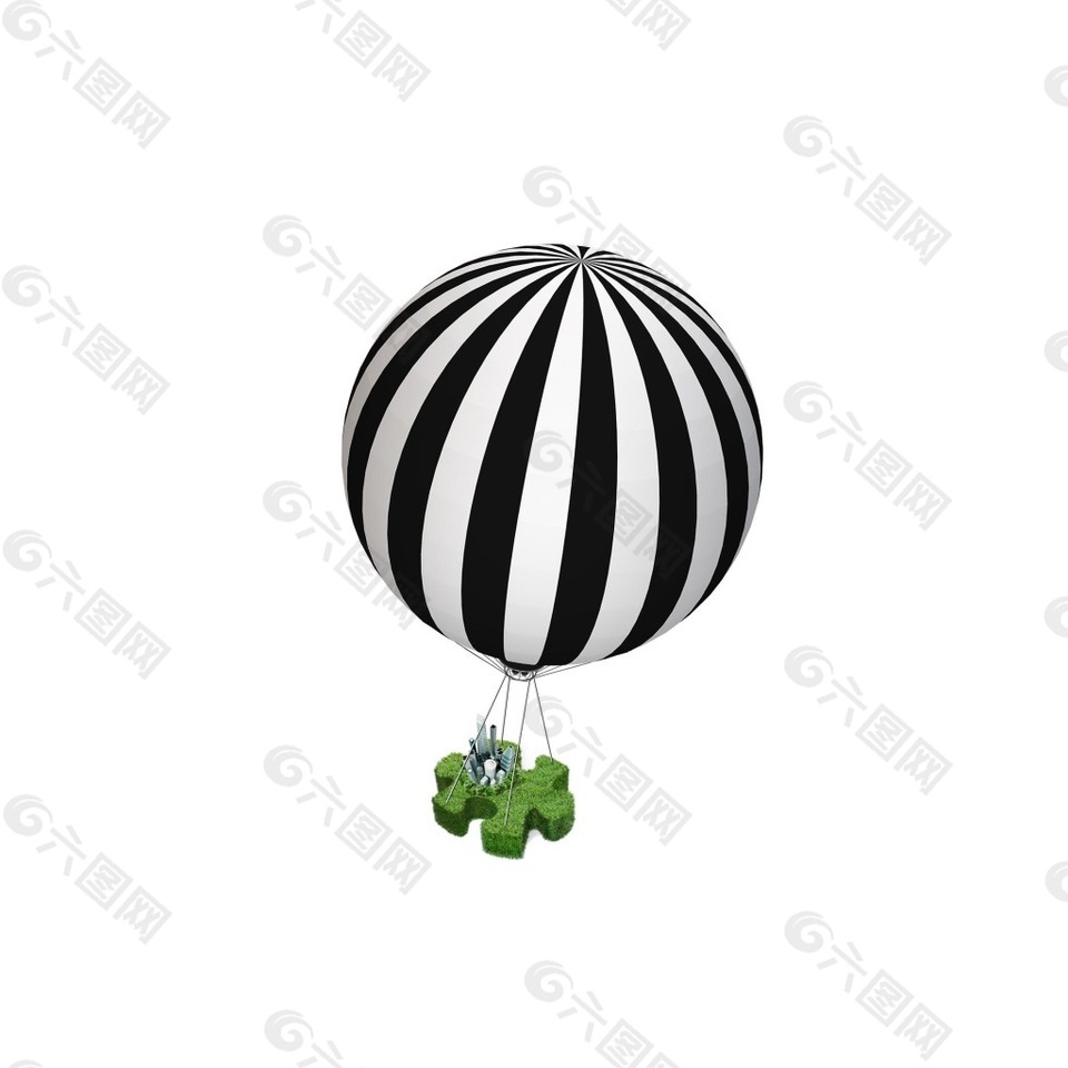 黑白条纹热气球元素