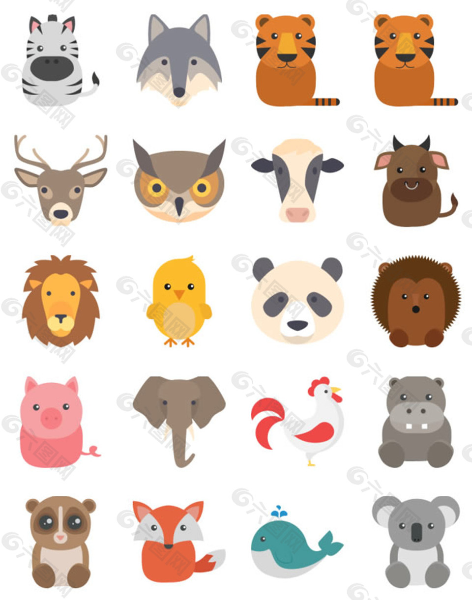 20个可爱动物图标素材