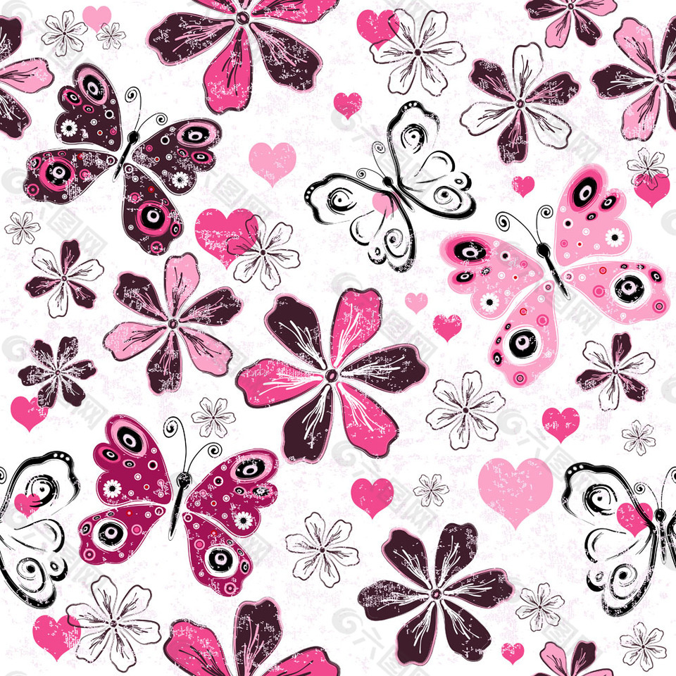 卡通蝴蝶花朵背景图片