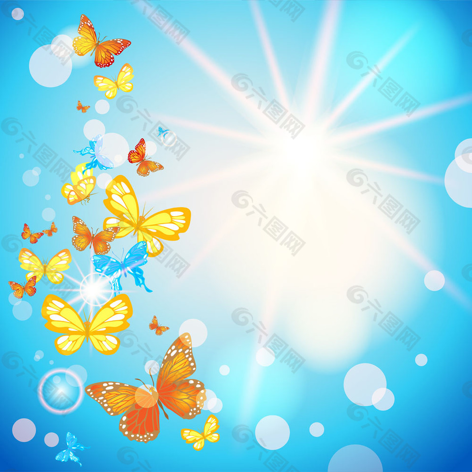 卡通蝴蝶天空背景图片