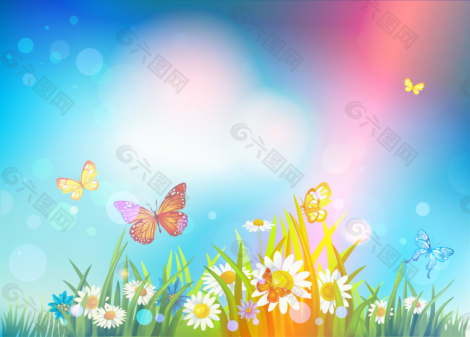 卡通鲜花蝴蝶背景图片