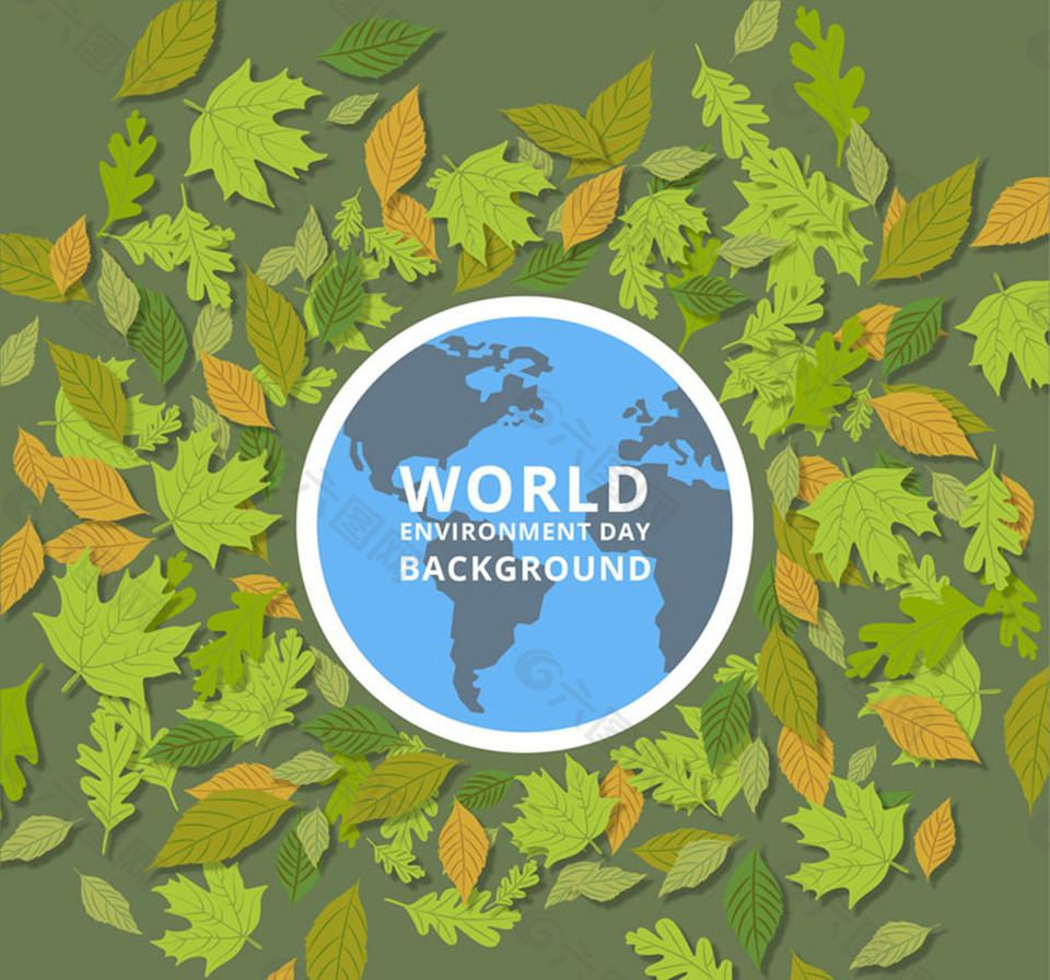 世界环境日绿色树叶背景公益海报