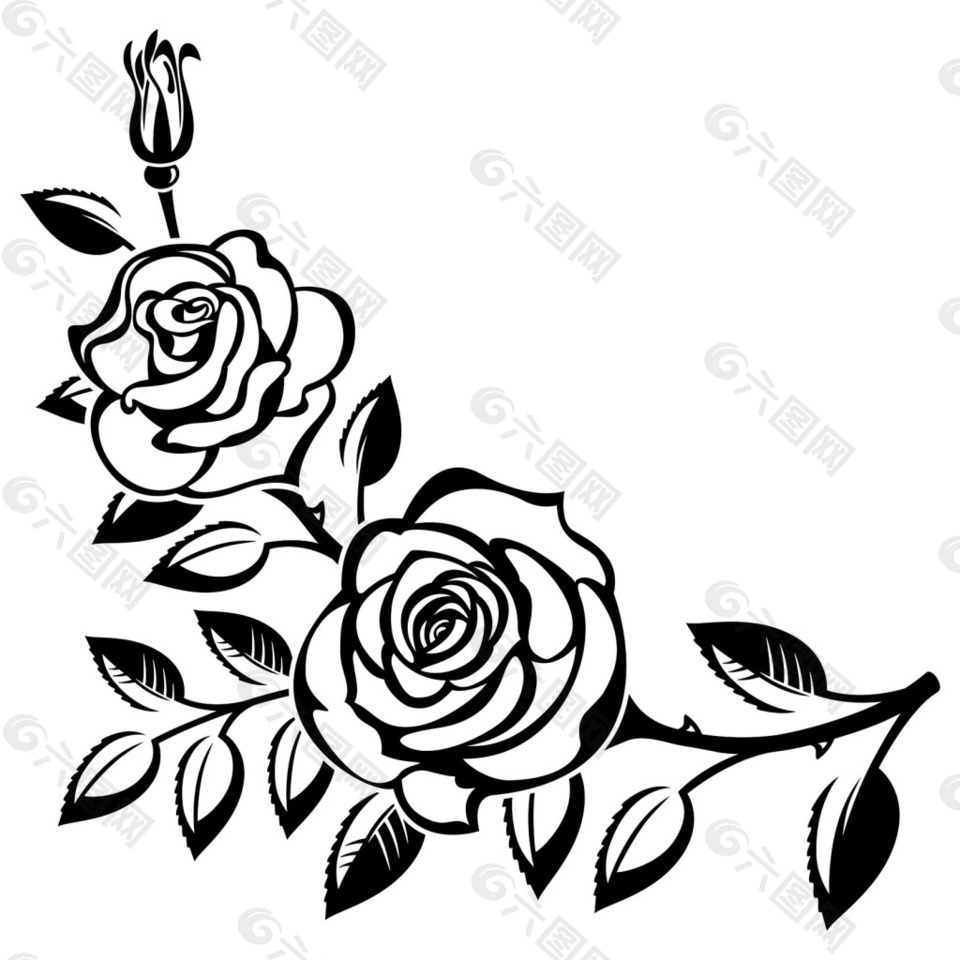 黑白手绘玫瑰花