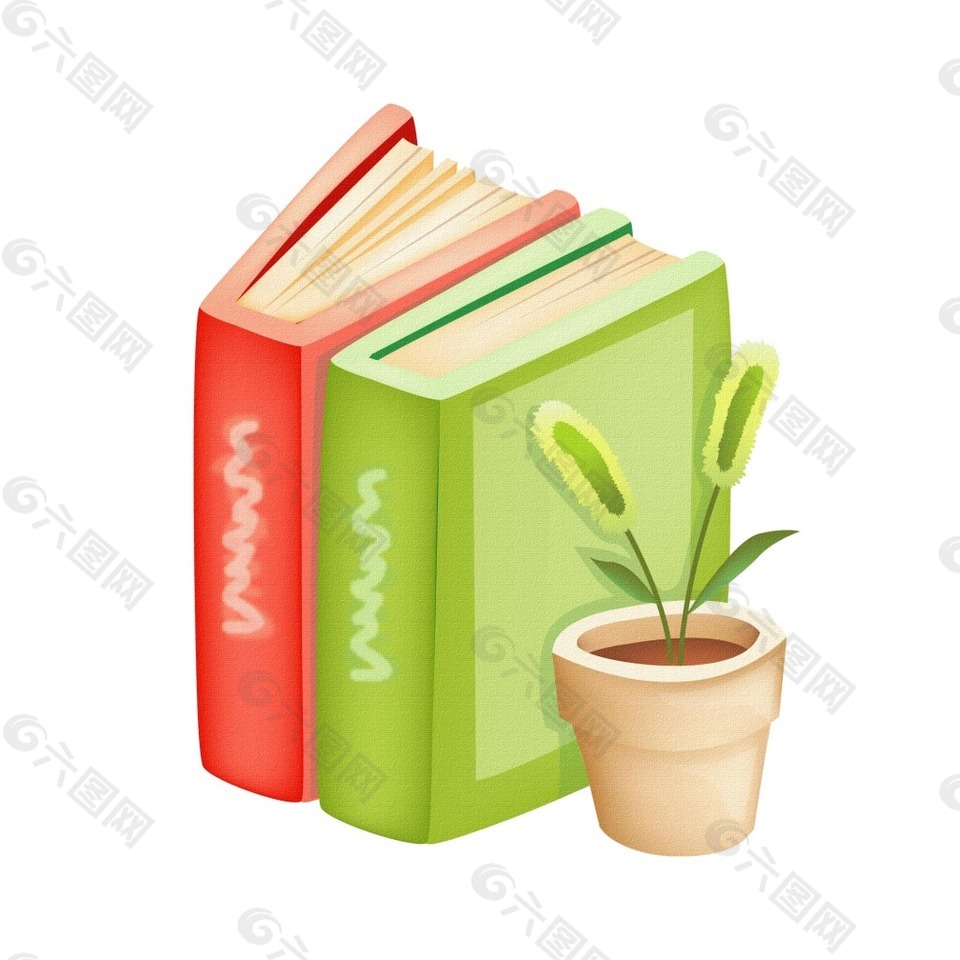矢量彩色书本盆栽元素