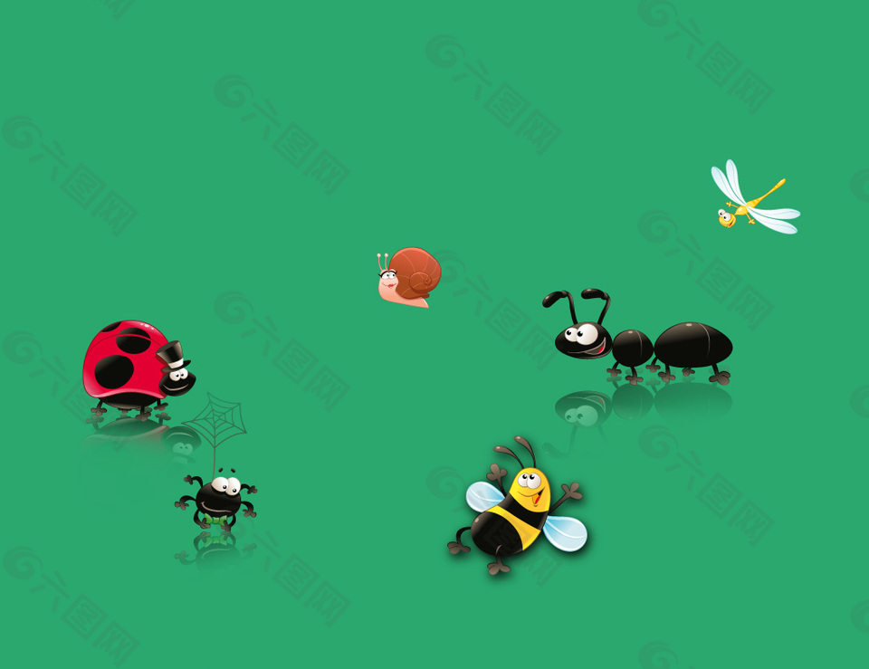 卡通漫画多种小动物小昆虫元素