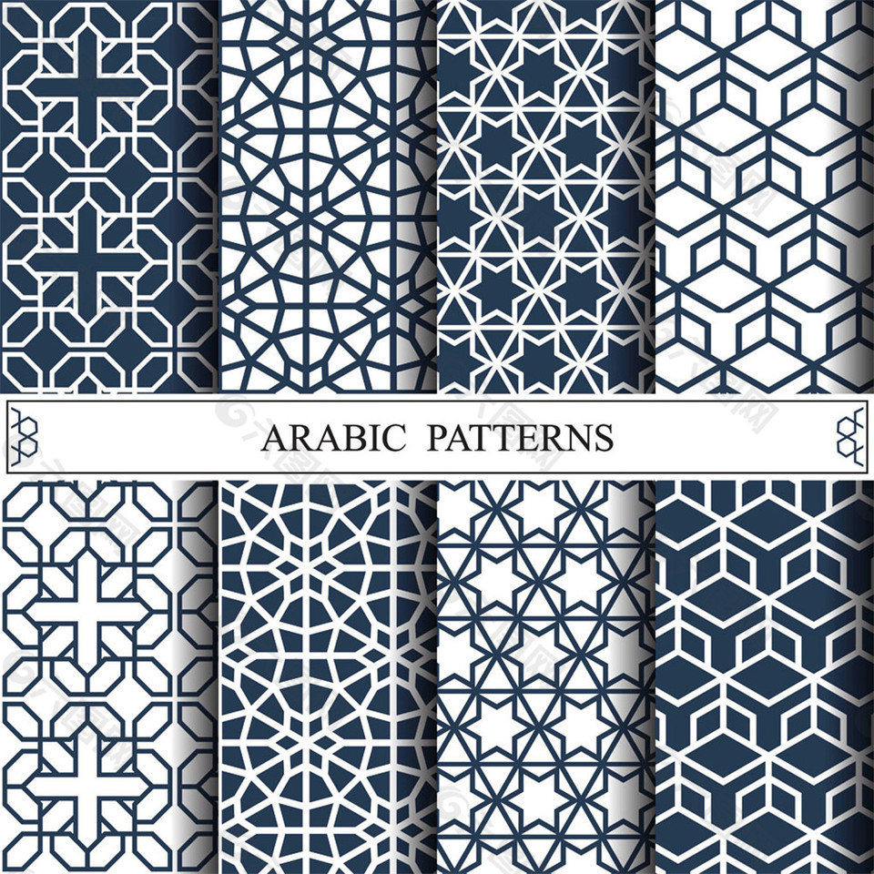 蓝色古典花纹无缝背景图片