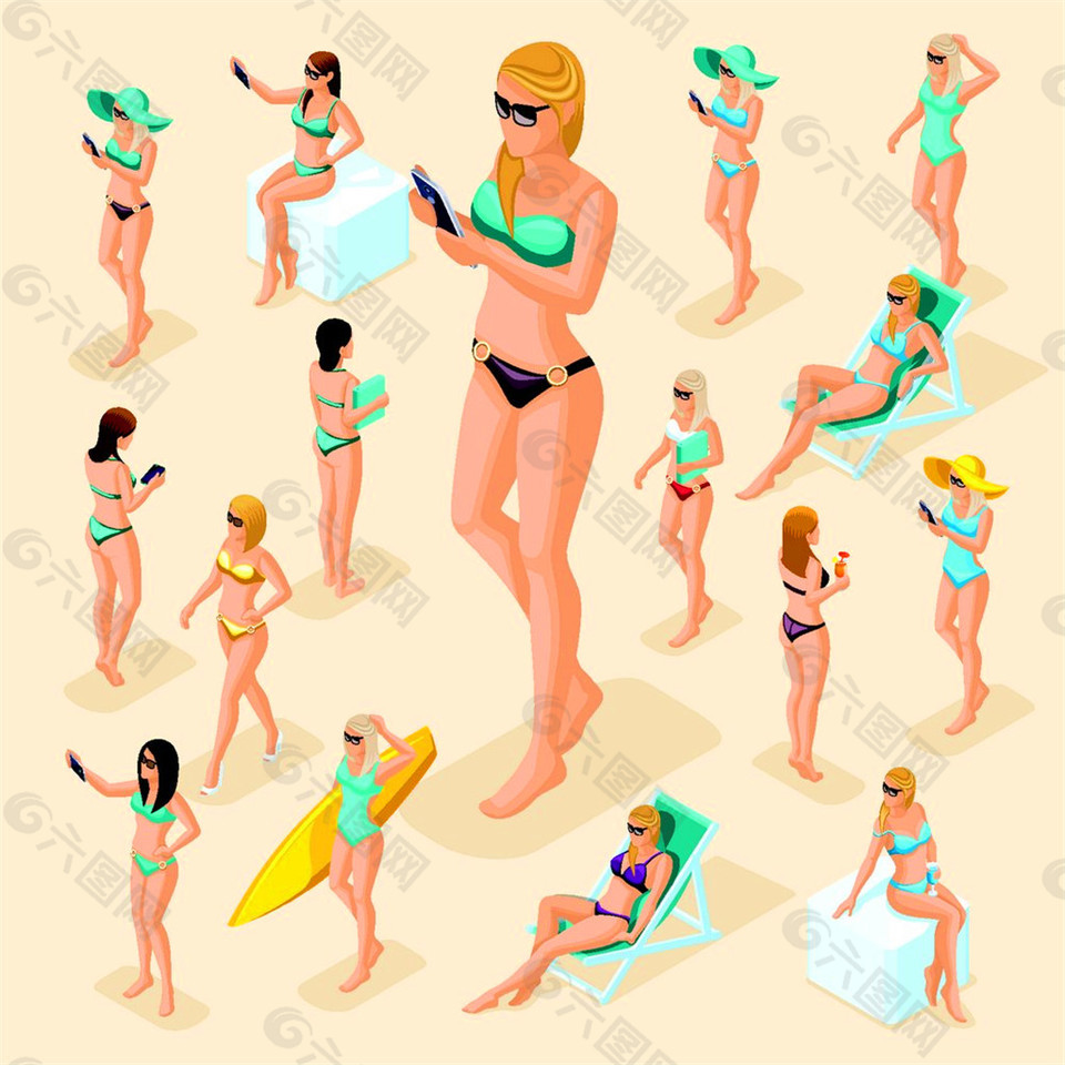 玩手机的美女漫画图片