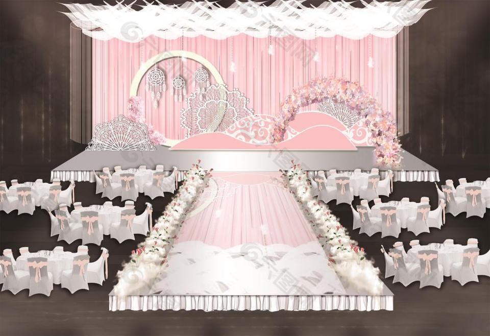 粉色梦幻婚礼舞台背景