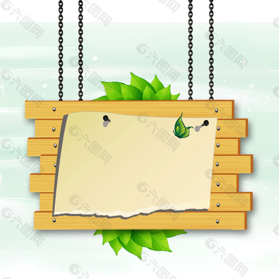光线高光木板链条绿叶蝴蝶钉子广告位素材