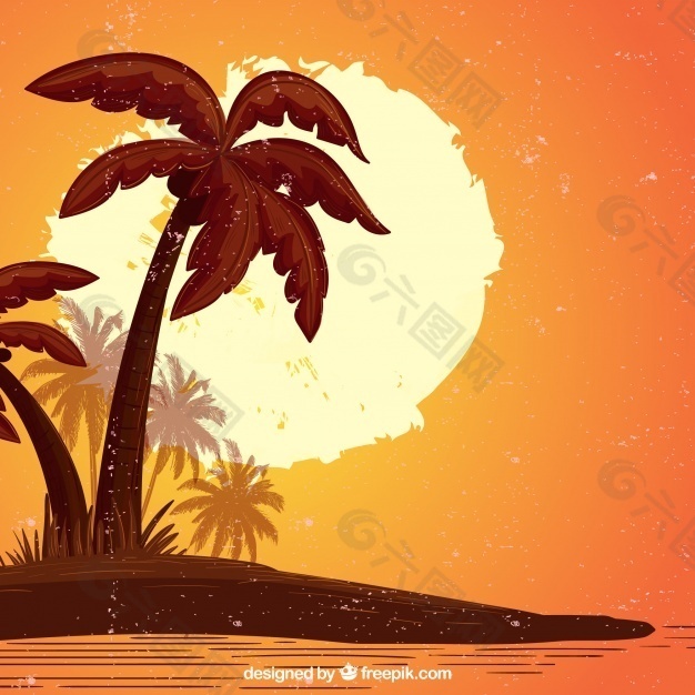 日落和棕榈树背景