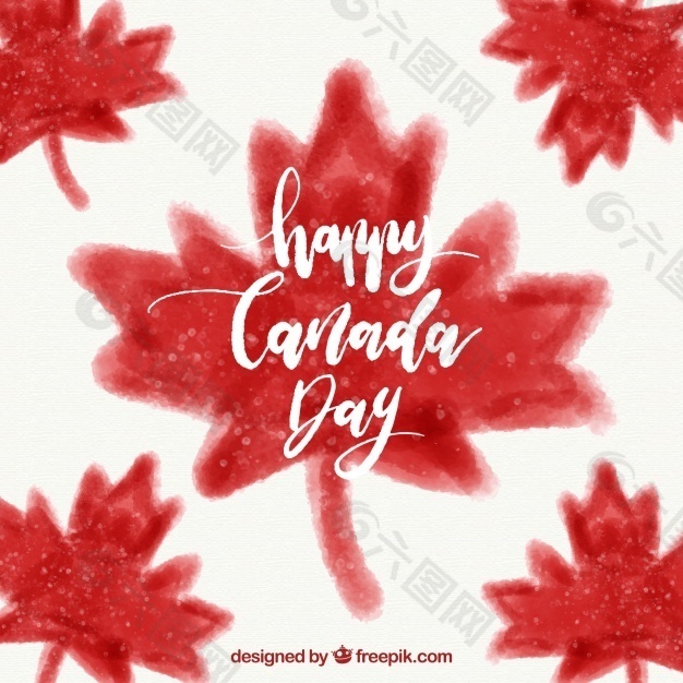 加拿大日背景与水彩树叶