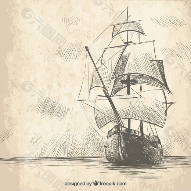 复古手绘帆船背景