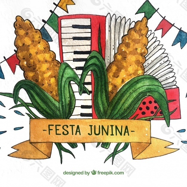 Festa junina的背景与传统水彩画元素