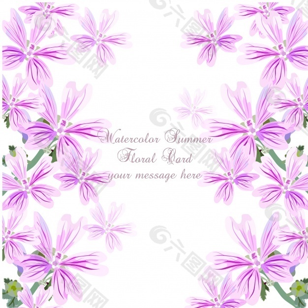 紫色水彩夏日花艺卡片