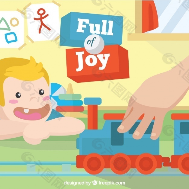 快乐儿童看玩具火车的背景