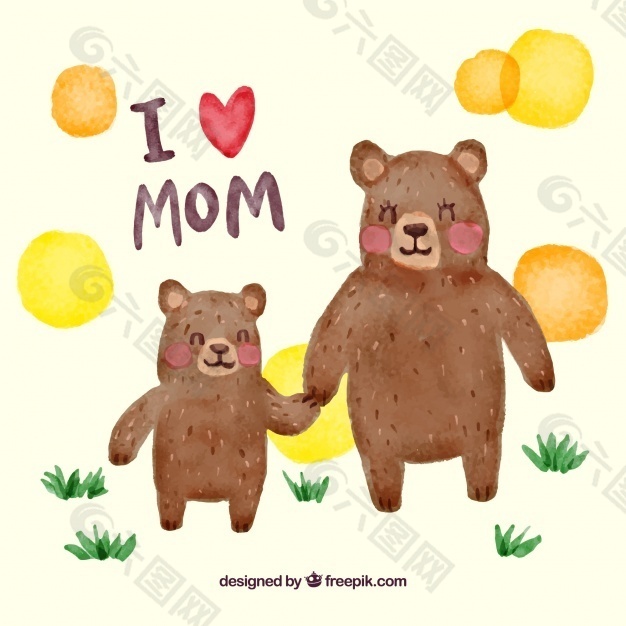 母亲节快乐熊的水彩背景