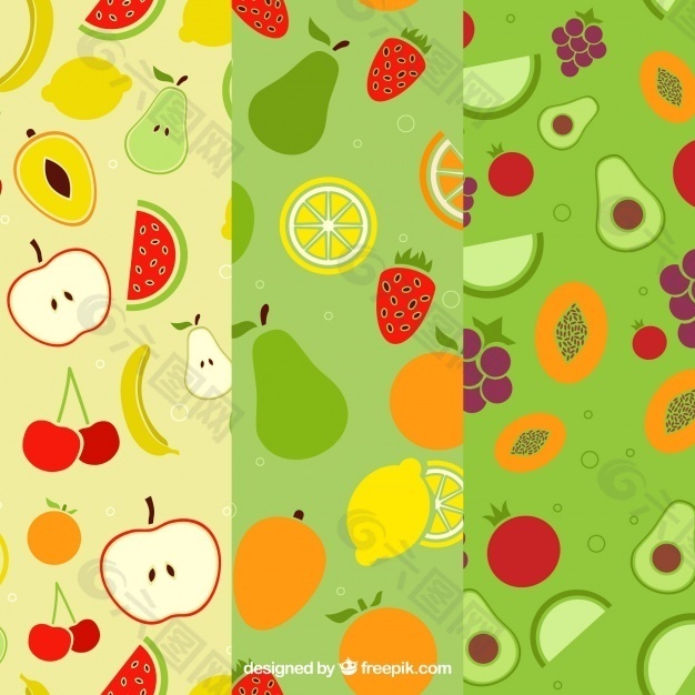 三种不同水果的扁平图案
