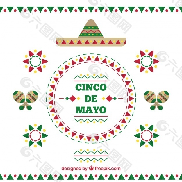 在平面设计的Cinco de Mayo装饰背景