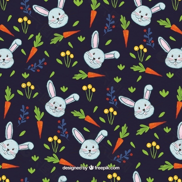 兔子和胡萝卜图案的水彩画