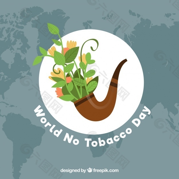 世界无烟日的背景是充满植物的烟斗