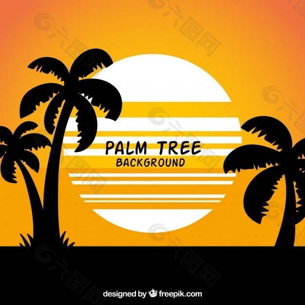 夏季景观背景与棕榈树剪影