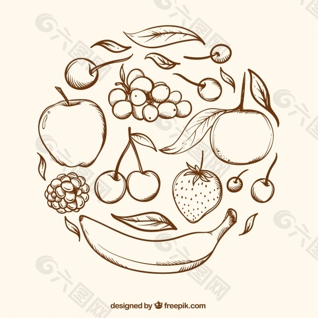 圆形背景手绘水果