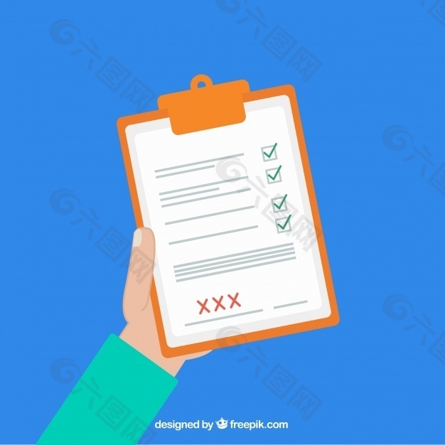 带剪贴板和核对表的扁平背景