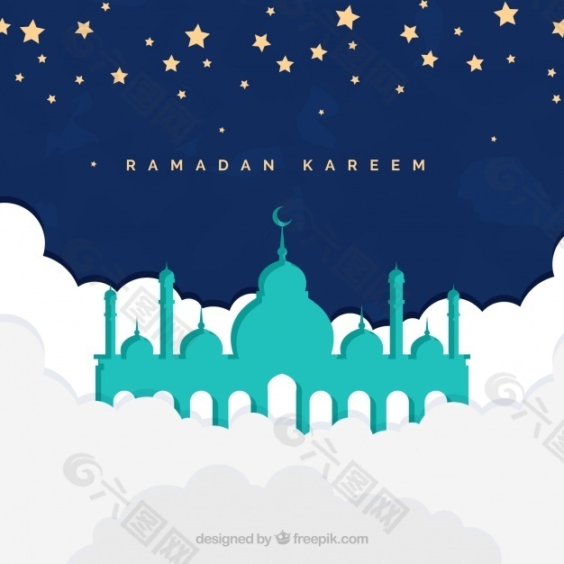 美丽的斋月背景卡里姆与天空中的清真寺