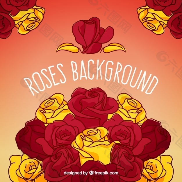手绘背景用红玫瑰和黄玫瑰
