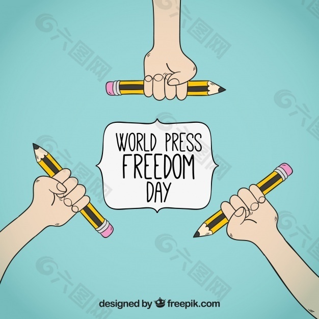 世界新闻自由日背景与手持铅笔