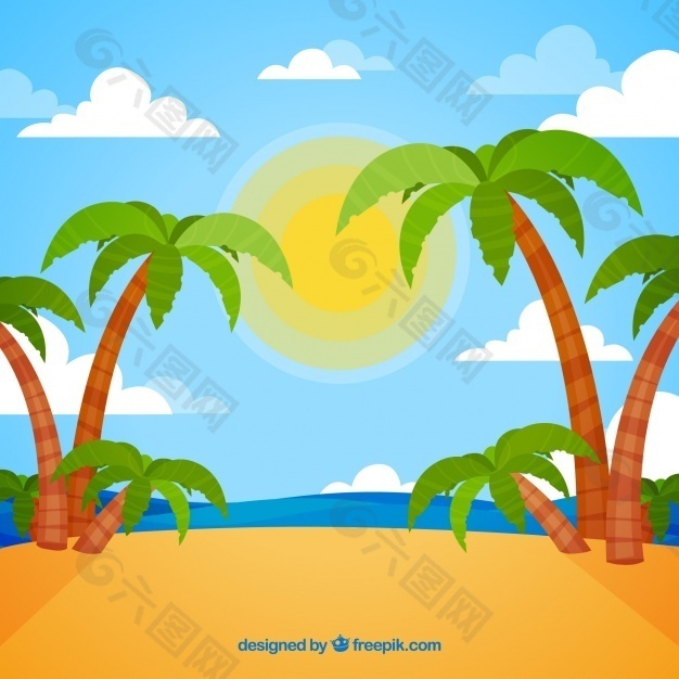热带海滩背景与棕榈树