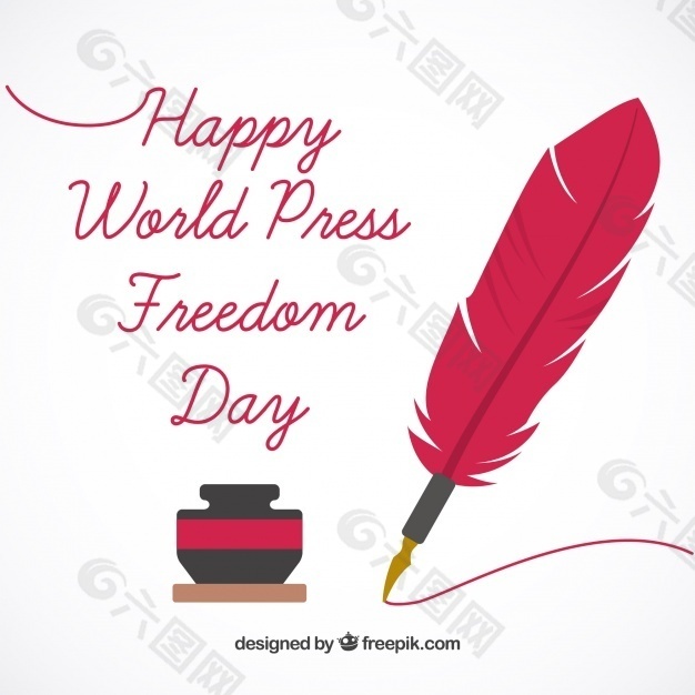 用墨水瓶、笔世界新闻自由日背景
