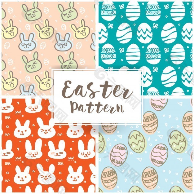 可爱的复活节兔子和复活节彩蛋图案