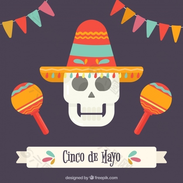 用墨西哥帽和沙球颅骨美妙的背景