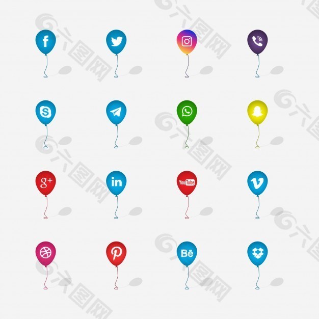 气球上的社交网络图标