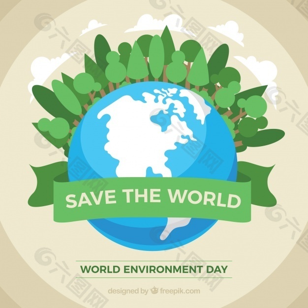 世界环境日的背景是绿树和地球