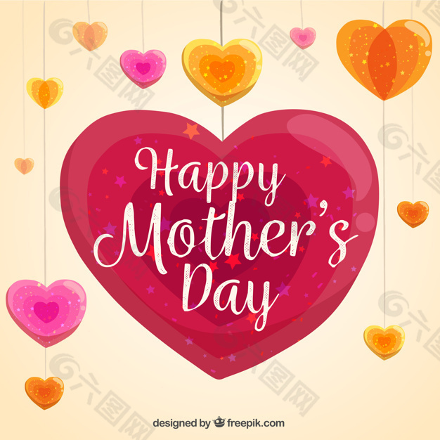 母亲节的背景挂着红心