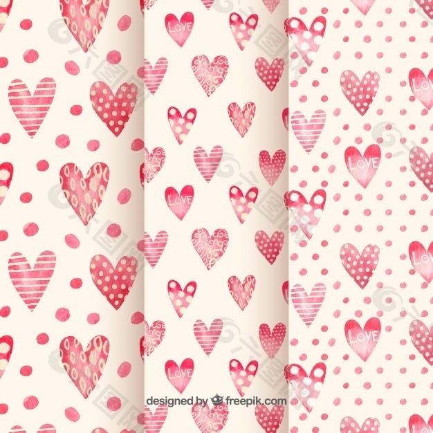 复古水彩心图案