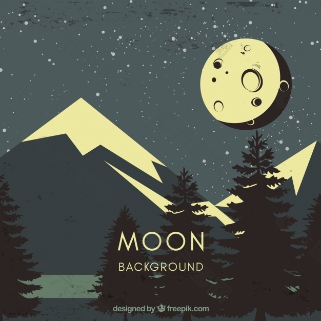 古老的景观背景与山和月亮