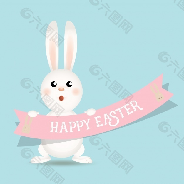 可爱的复活节兔子抱着丝带