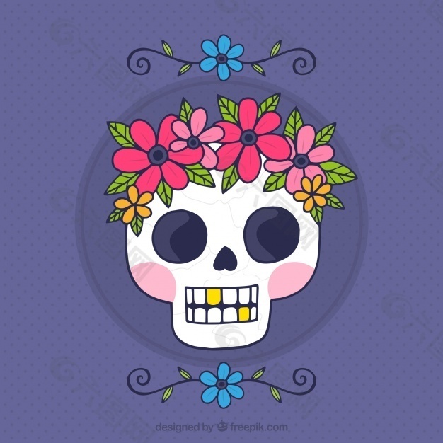 头骨和花卉装饰的梦幻背景