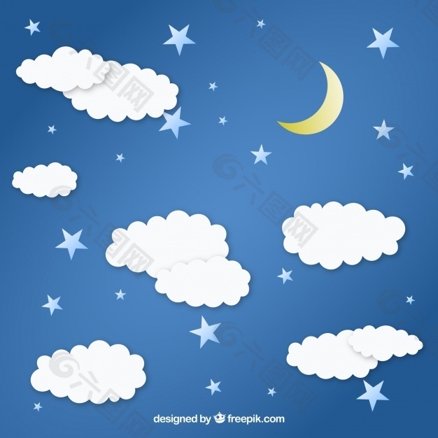 云和月亮背景和星星