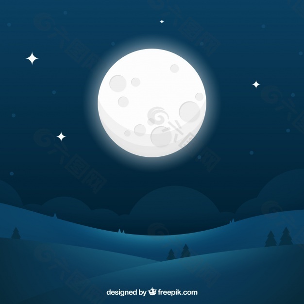 夜景观背景与大月亮