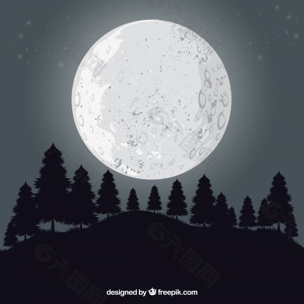 树木与月亮的景观背景