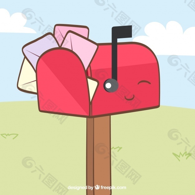 漂亮的红色邮箱背景和信封