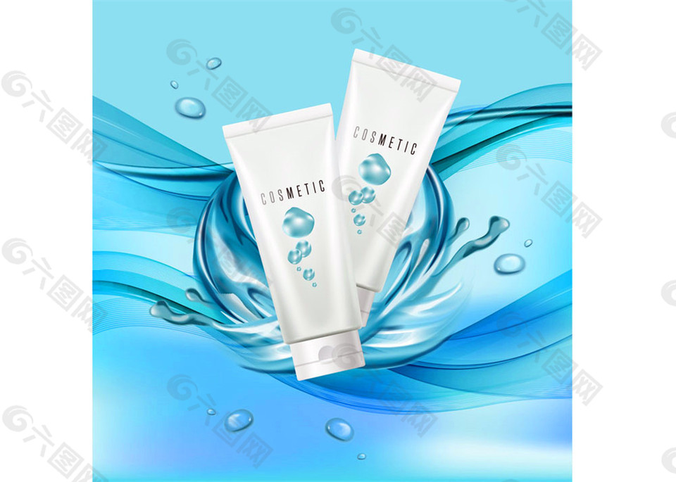 蓝色水纹护肤品海报图片